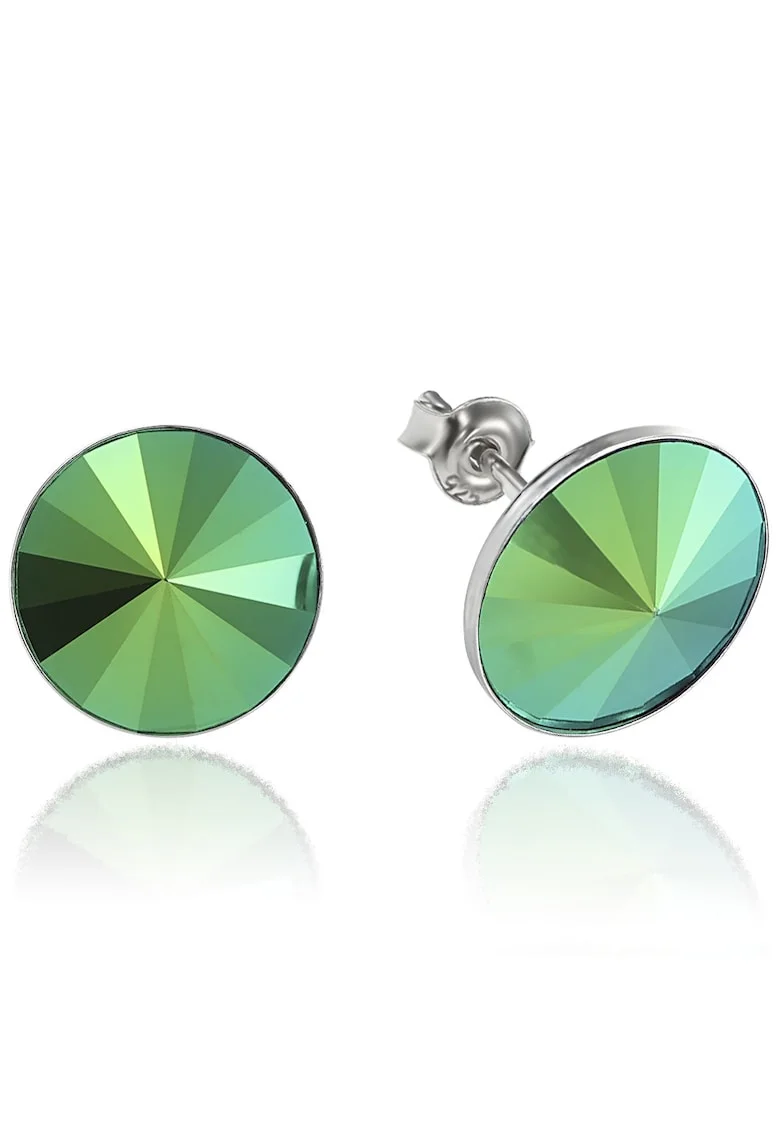 Cercei Argint 925 placat cu rodiu cu cristale Swarovski® Rivoli 12mm, Verde metalizat