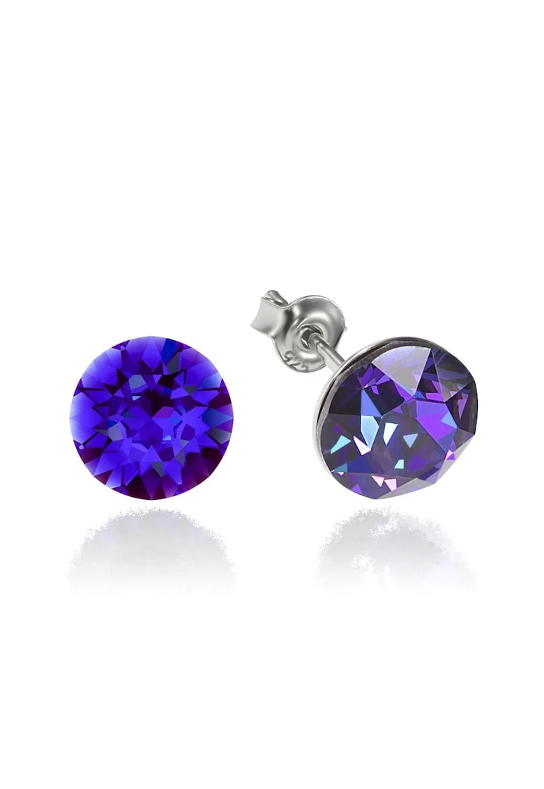 Cercei Argint 925 placat cu rodiu cu cristale Swarovski® Xirius 8mm, Mov inchis