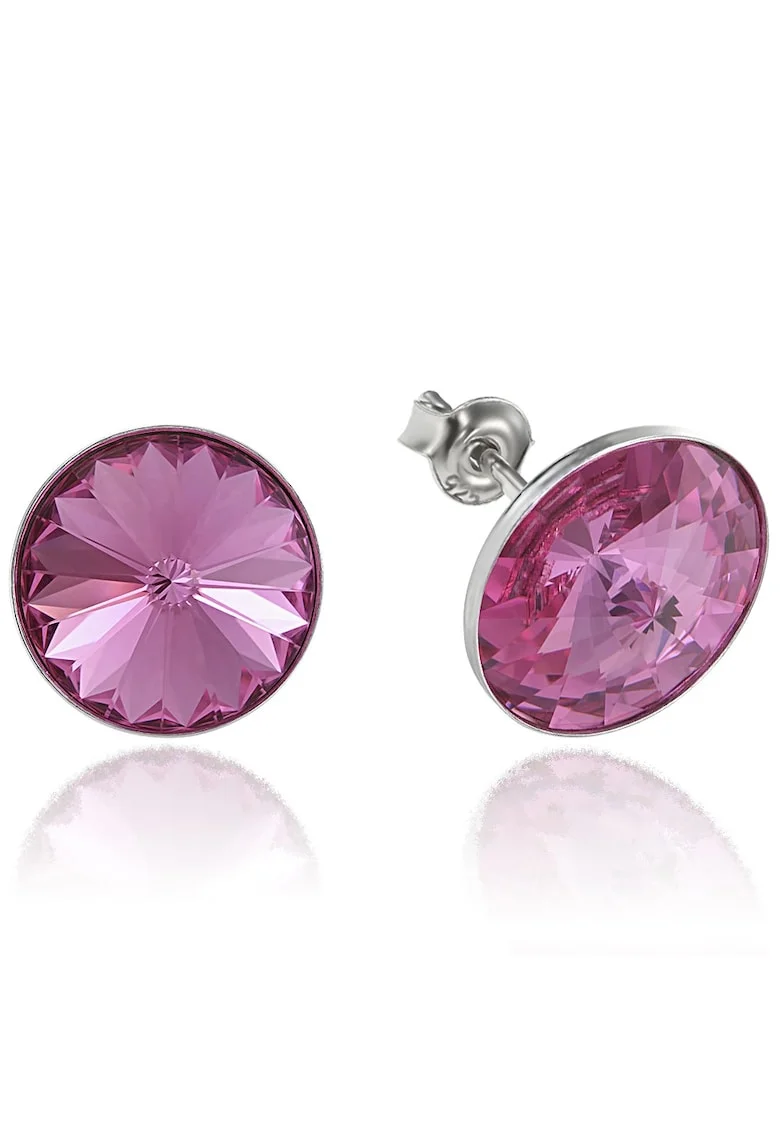 Cercei Argint 925 placat cu rodiu cu cristale Swarovski® Rivoli 12mm, Roz inchis