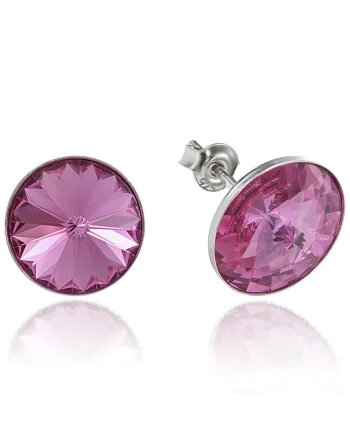 Cercei Argint 925 placat cu rodiu cu cristale Swarovski® Rivoli 12mm, Roz inchis
