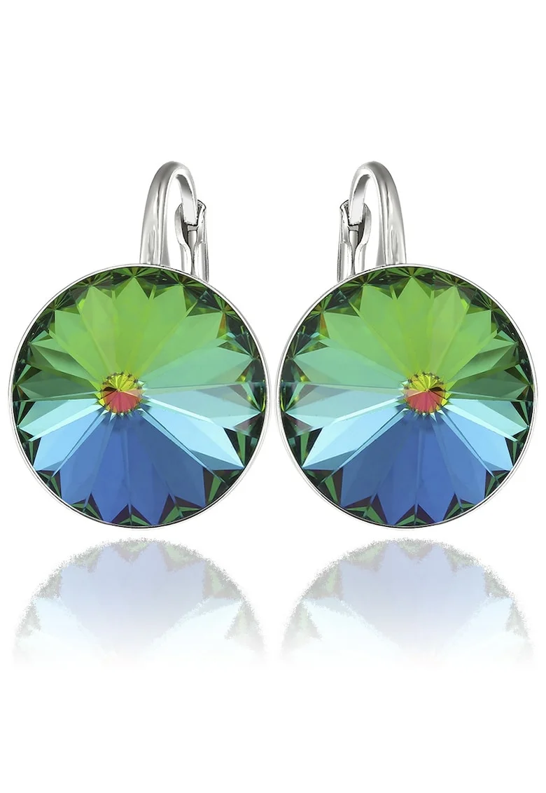 Cercei Argint 925 placat cu rodiu cu cristale Swarovski® Rivoli 14mm, Verde/Galben/Albastru