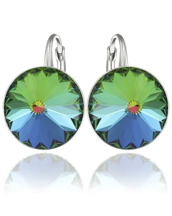 Cercei Argint 925 placat cu rodiu cu cristale Swarovski® Rivoli 14mm, Verde/Galben/Albastru