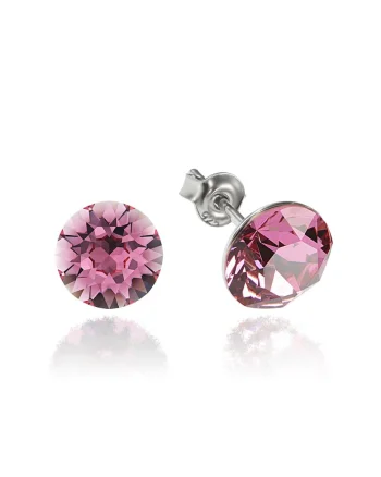 Cercei Argint 925 placat cu rodiu cu cristale Swarovski® Xirius 8mm, Roz