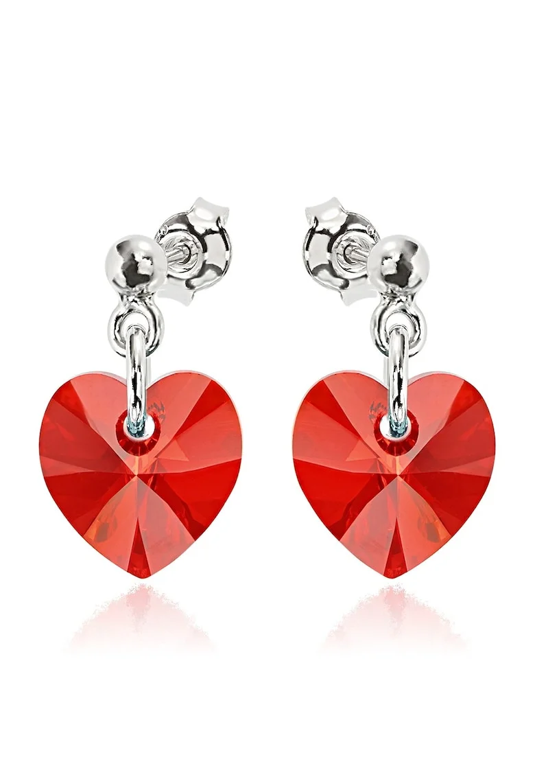 Cercei Argint 925 placat cu rodiu cu cristale Swarovski® Heart 10mm Surub, Rosu