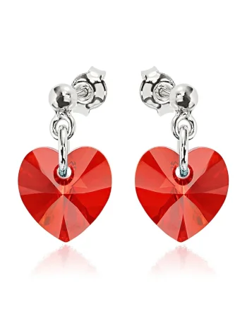 Cercei Argint 925 placat cu rodiu cu cristale Swarovski® Heart 10mm Surub, Rosu