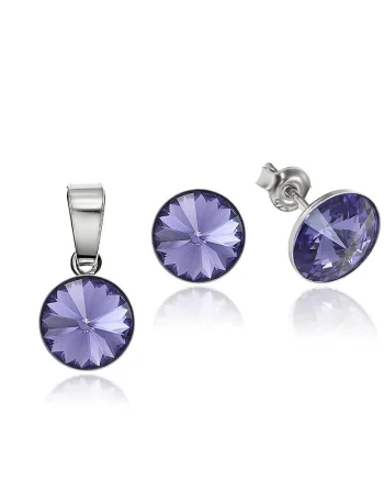 Set Argint 925 placat cu rodiu cu cristale Swarovski® Rivoli 8mm, Violet