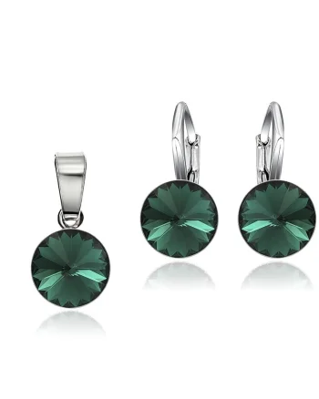 Set Argint 925 placat cu rodiu cu cristale Swarovski® Rivoli 8mm LRS, Verde inchis