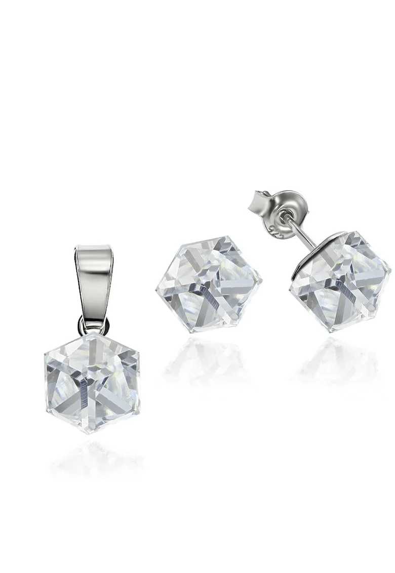 Set Argint 925 placat cu rodiu cu cristale Swarovski® Cubic 6mm, Surub, Alb