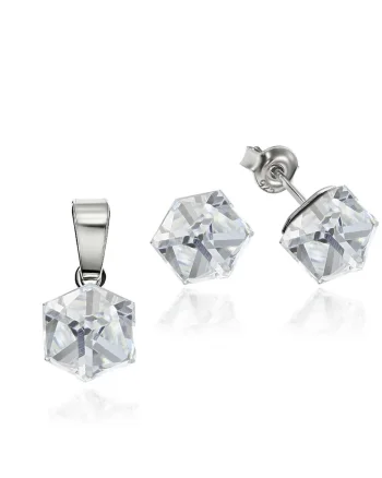 Set Argint 925 placat cu rodiu cu cristale Swarovski® Cubic 6mm, Surub, Alb
