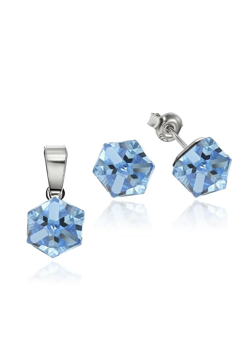 Set Argint 925 placat cu rodiu cu cristale Swarovski® Cubic 6mm, Surub, Albastru deschis