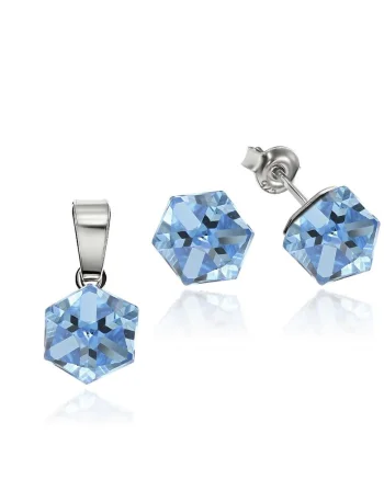 Set Argint 925 placat cu rodiu cu cristale Swarovski® Cubic 6mm, Surub, Albastru deschis