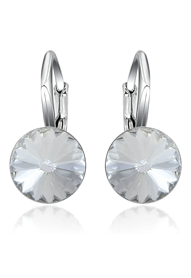 Cercei Argint 925 placat cu rodiu cu cristale Swarovski® Rivoli Leverback 8mm, Alb