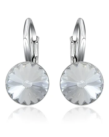 Cercei Argint 925 placat cu rodiu cu cristale Swarovski® Rivoli Leverback 8mm, Alb