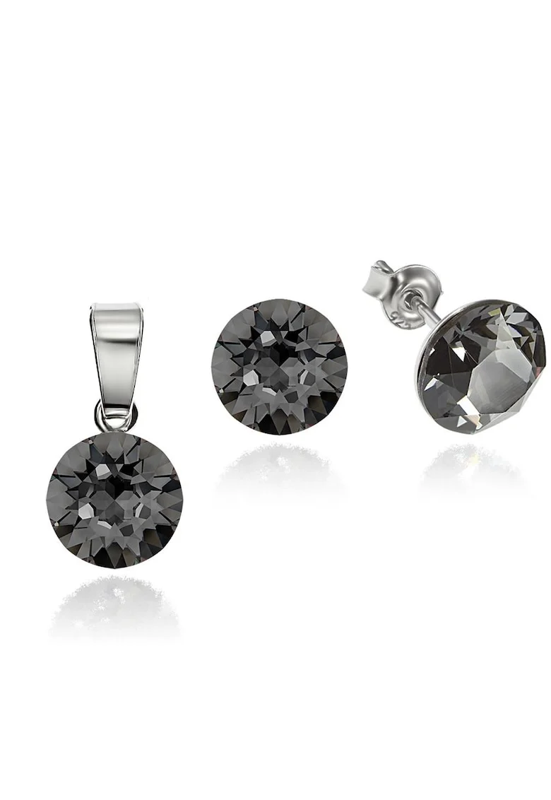 Set Argint 925 placat cu rodiu cu cristale Swarovski® 8mm, Gri inchis