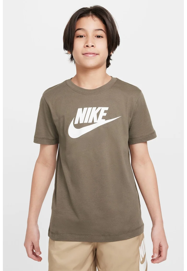 Tricou cu decolteu la baza gatului si imprimeu logo Futura, Alb/Kaki