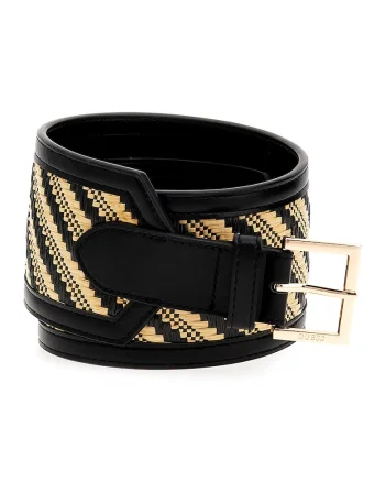 Curea lata cu model, Negru/Bej