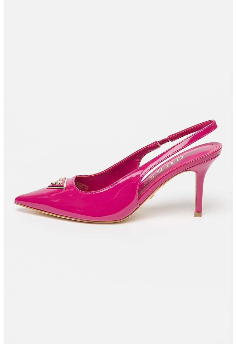 Pantofi slingback cu toc stiletto si aspect lacuit, Auriu/Roz fandango/Crem