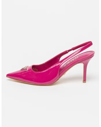 Pantofi slingback cu toc stiletto si aspect lacuit, Auriu/Roz fandango/Crem