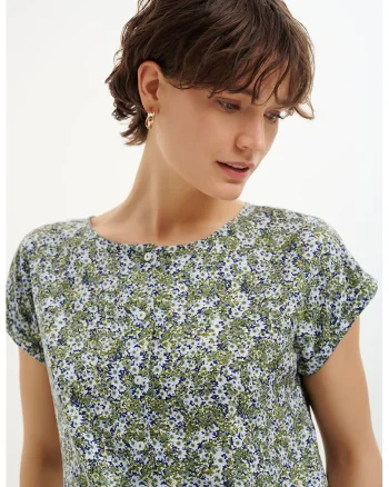 Camasa cu model si maneci scurte, Albastru deschis/Verde sparanghel