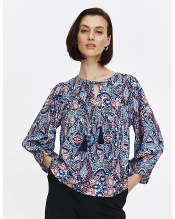 Bluza cu model paisley, Alb/Rosu stins/Albastru deschis