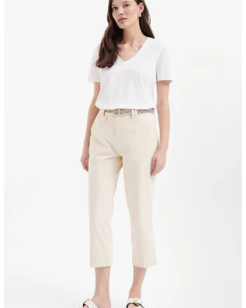Pantaloni crop cu buzunare oblice, Alb fildes