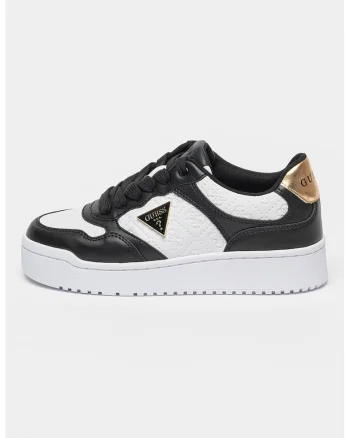 Pantofi sport flatform de piele ecologica cu logo, Negru/Alb optic