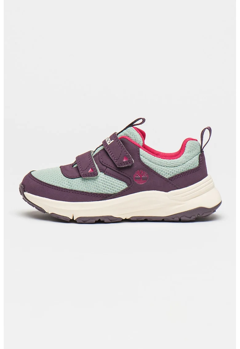 Pantofi sport din material textil cu insertii din piele ecologica, Verde pal/Alb murdar/Ametist