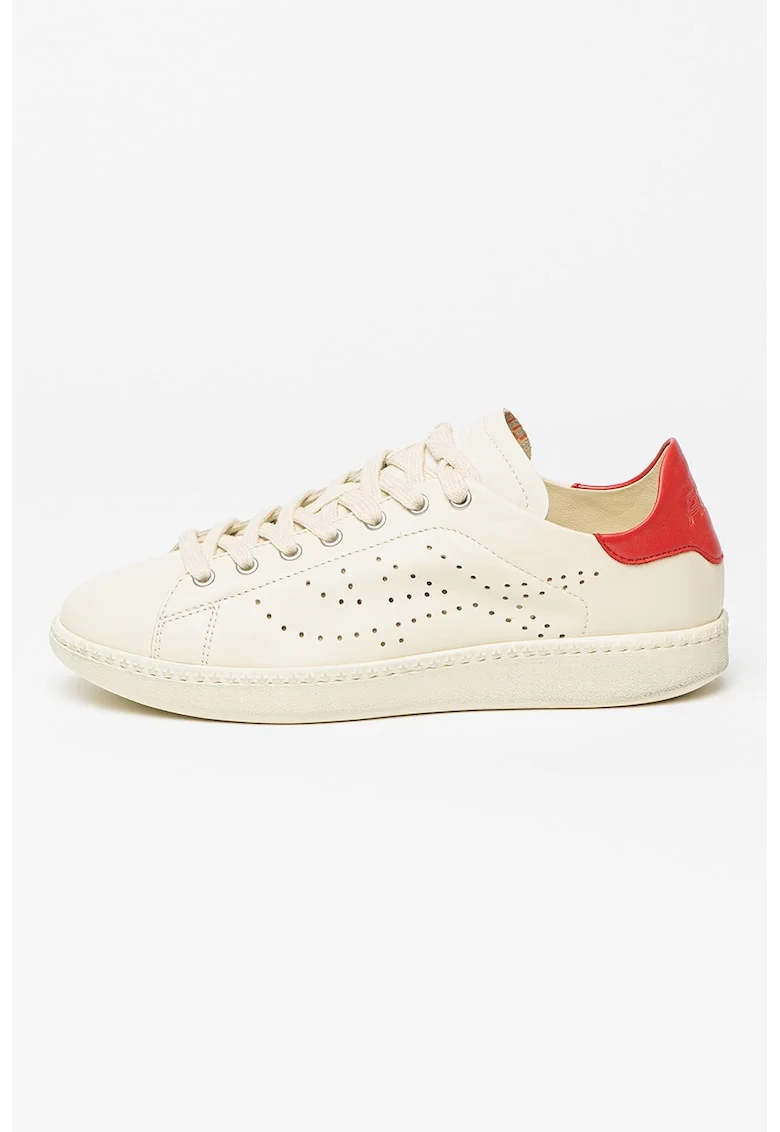 Pantofi sport de piele cu detaliu perforat, Rosu vermillion/Crem