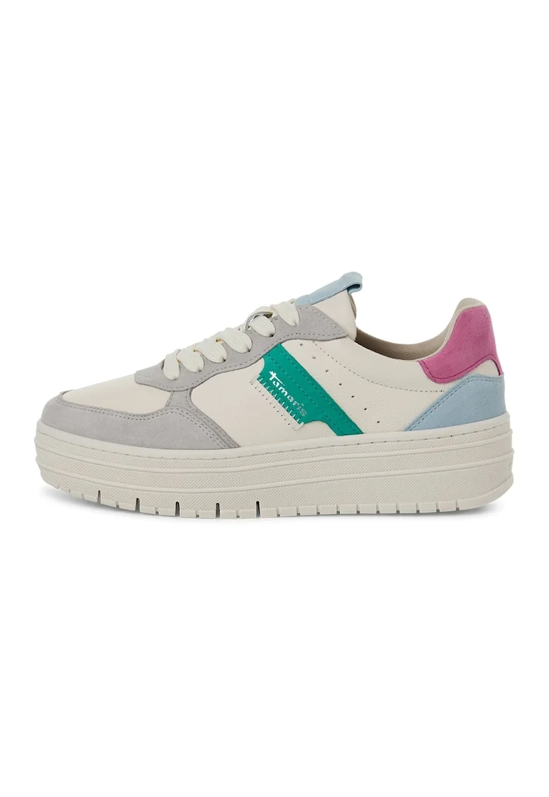 Pantofi sport flatform de piele intoarsa si piele, Bej/Maro taupe deschis/Albastru