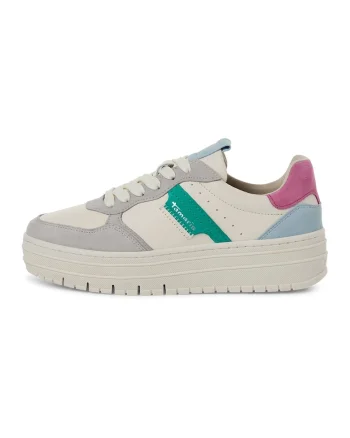 Pantofi sport flatform de piele intoarsa si piele, Bej/Maro taupe deschis/Albastru