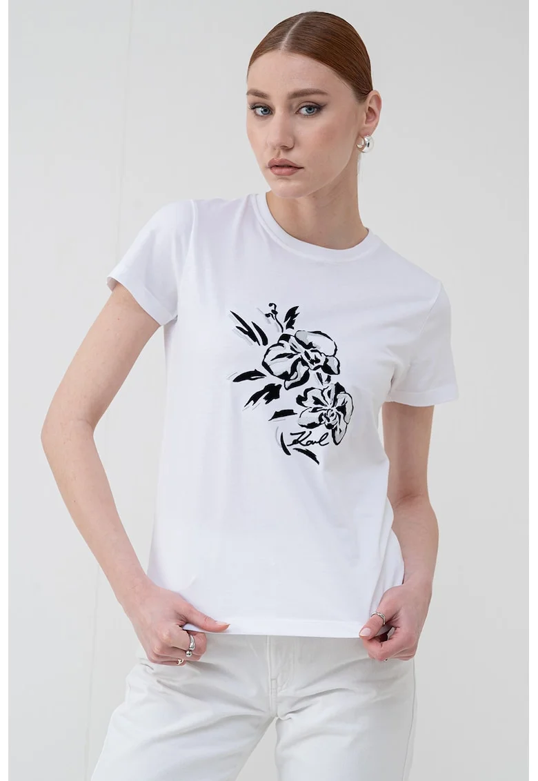 Tricou cu imprimeu grafic, Alb/Negru/Gri