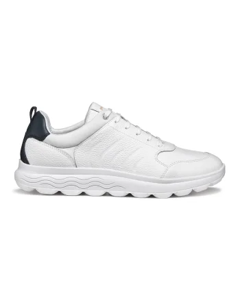 Pantofi sport de piele cu insertii de material textil, Alb optic/Bleumarin