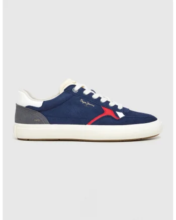 Pantofi sport de piele intoarsa cu logo, Alb/Rosu vermillion/Bleumarin