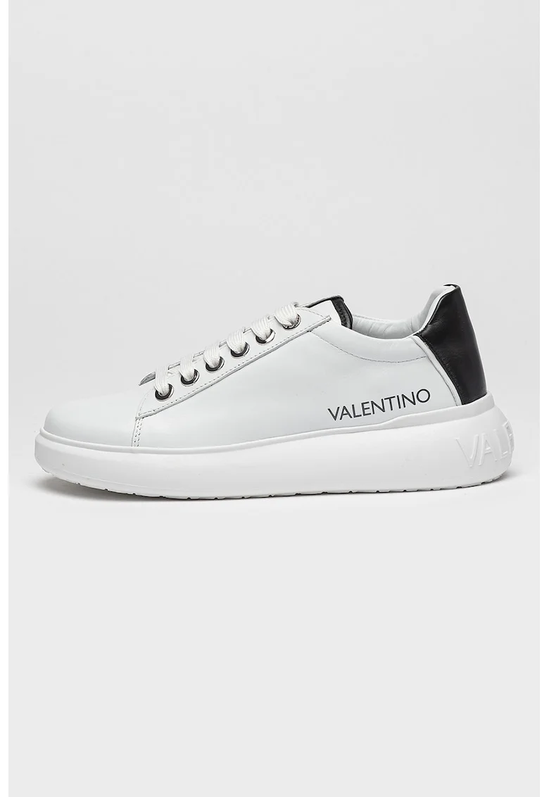 Pantofi sport din piele cu detaliu logo, Negru/Alb murdar