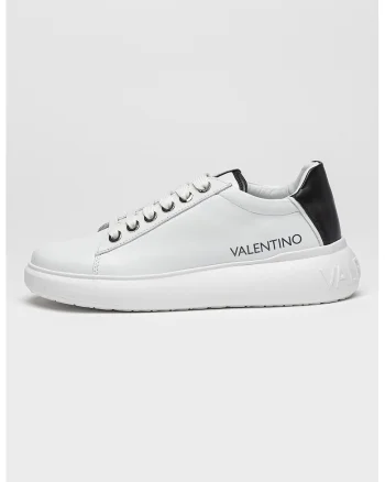 Pantofi sport din piele cu detaliu logo, Negru/Alb murdar