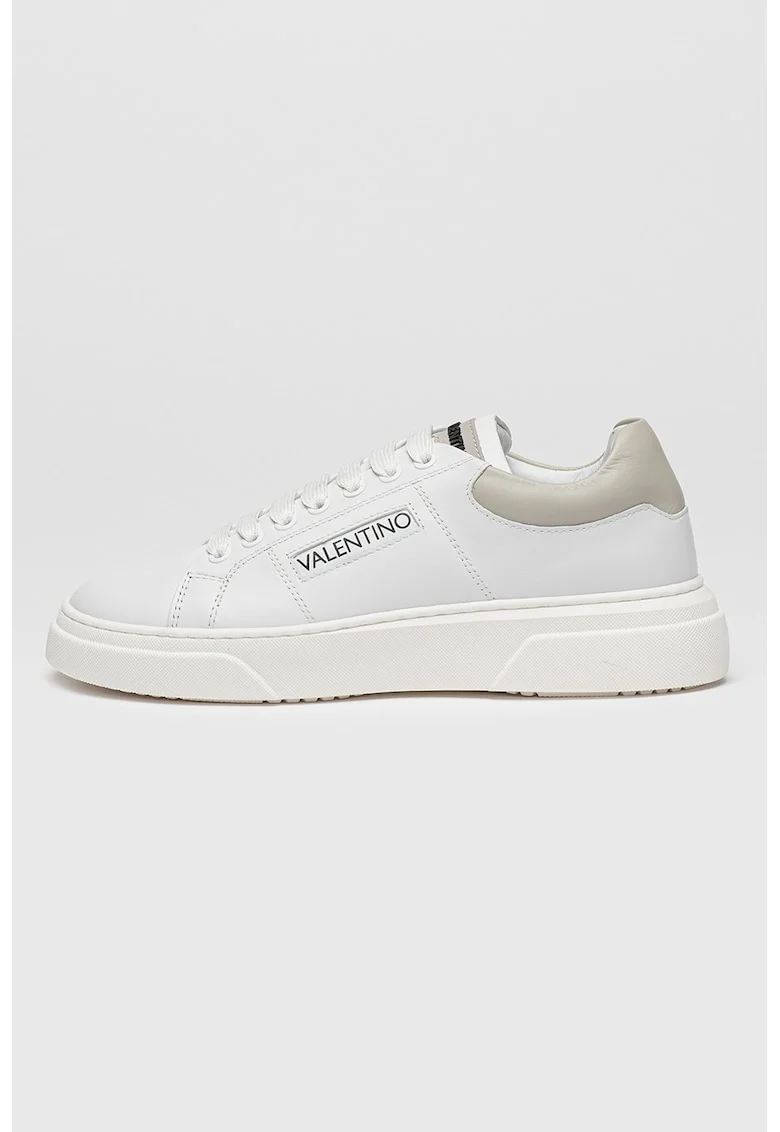 Pantofi sport din piele cu detaliu logo, Alb murdar/Grej