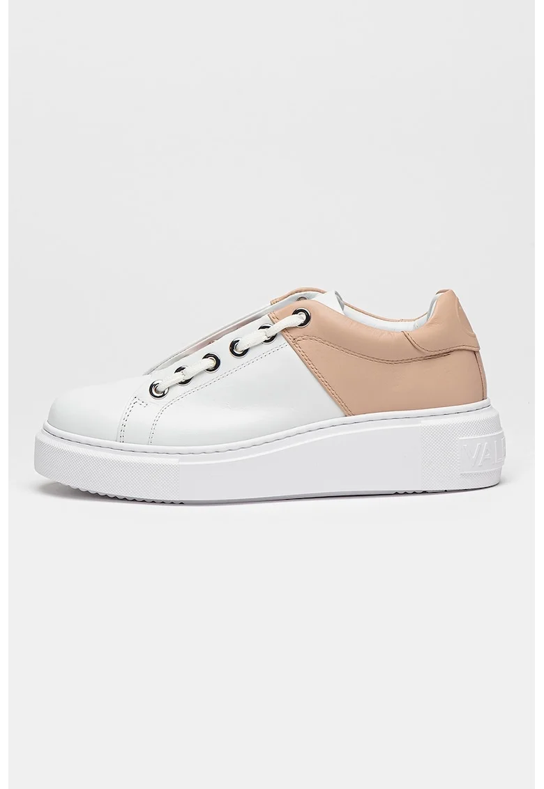 Pantofi sport din piele cu model in doua tonuri, Alb/Roz prafuit