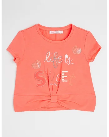 Tricou cu aplicatii din paiete, Coral