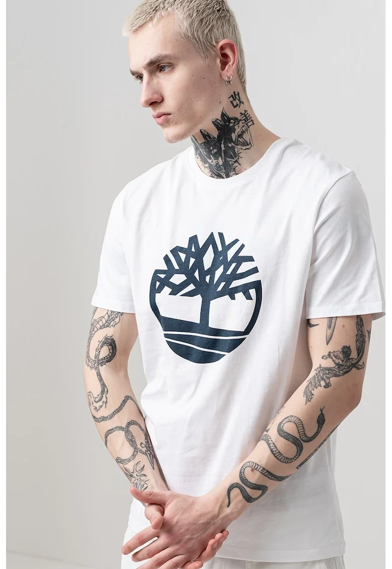 Tricou de bumbac cu imprimeu logo, Alb/Albastru ultramarin