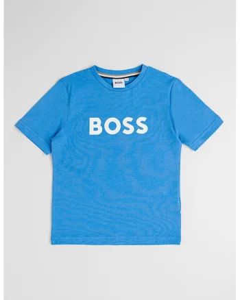 Tricou din bumbac cu imprimeu logo si decolteu la baza gatului, Alb murdar/Albastru deschis