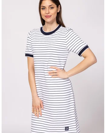 Rochie din amestec de bumbac cu model uni si decolteu rotund, Negru/Alb optic