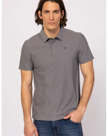 Tricou polo cu fenta cu capse Derwin, Grej