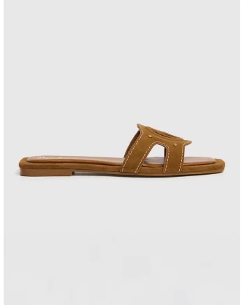 Papuci de piele intoarsa cu decupaje, Caramel