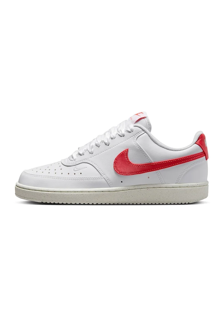 Pantofi sport din piele ecologica cu logo, Alb/Coral