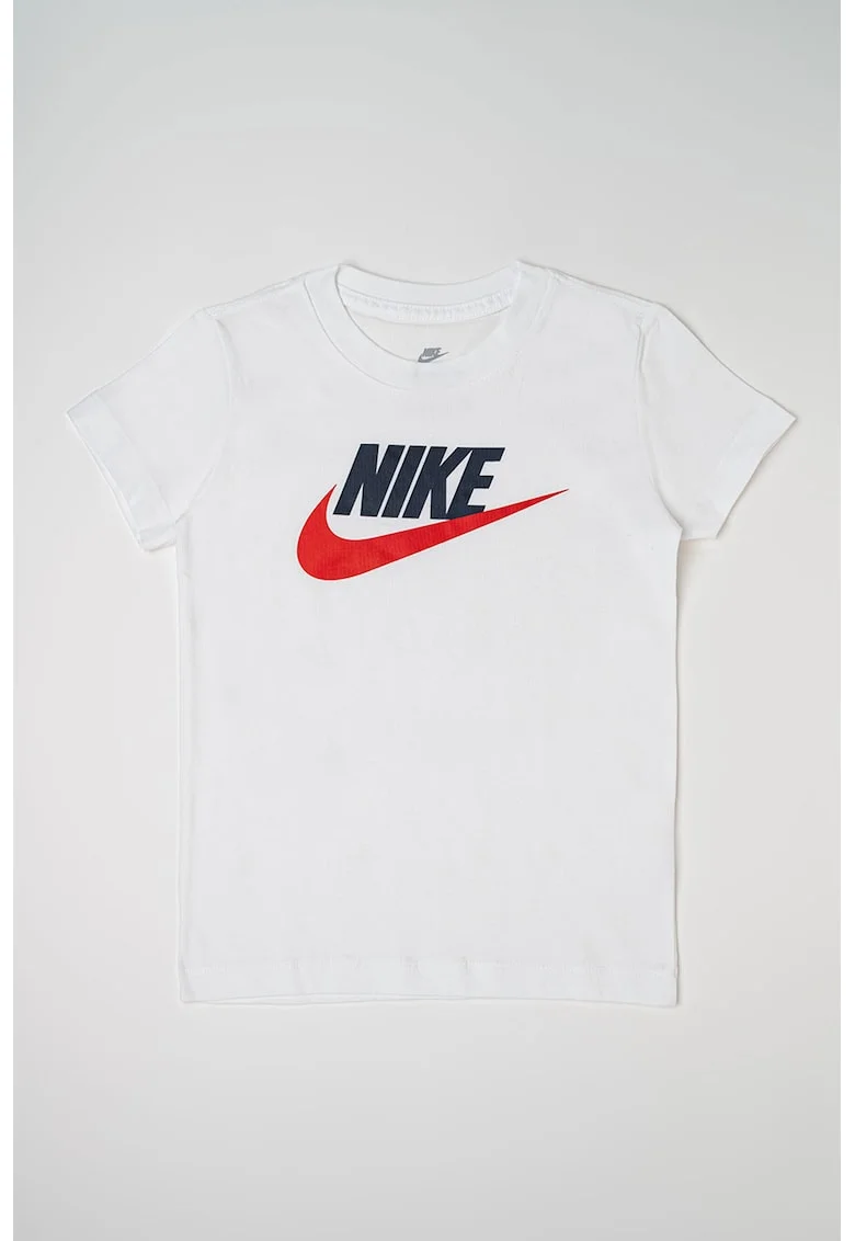 Tricou cu decolteu la baza gatului si imprimeu logo Futura, Alb optic