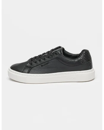 Pantofi sport din piele cu logo discret, Negru
