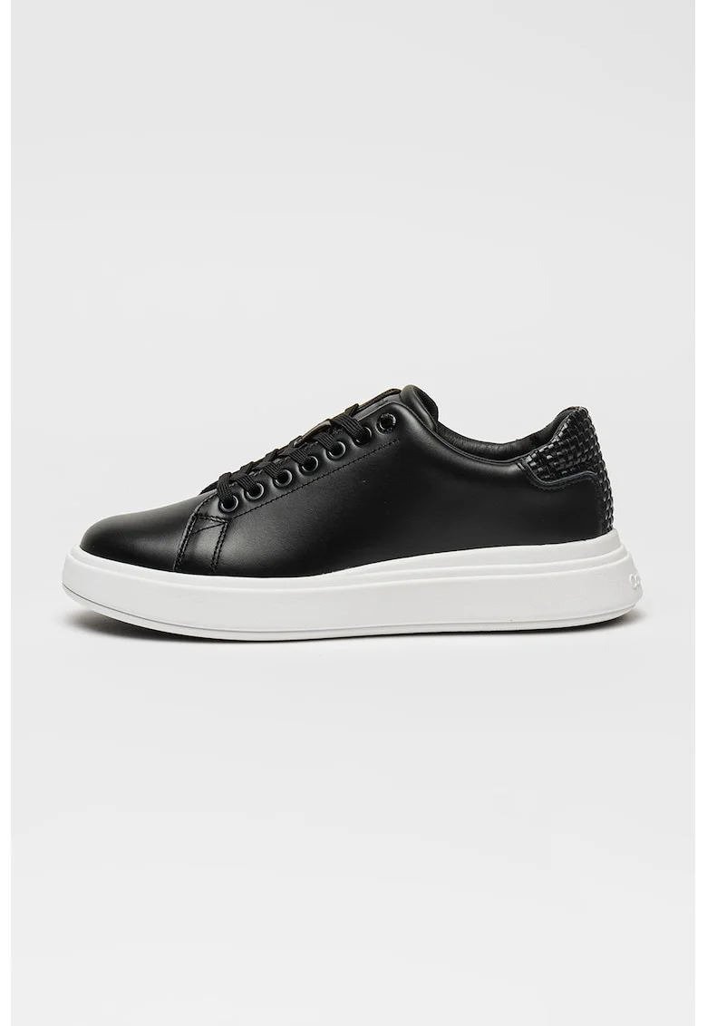 Pantofi sport din piele si piele ecologica, Negru stins