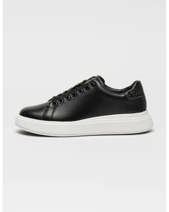 Pantofi sport din piele si piele ecologica, Negru stins