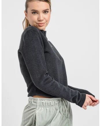 Bluza de trening crop cu fermoar scurt, Negru stins