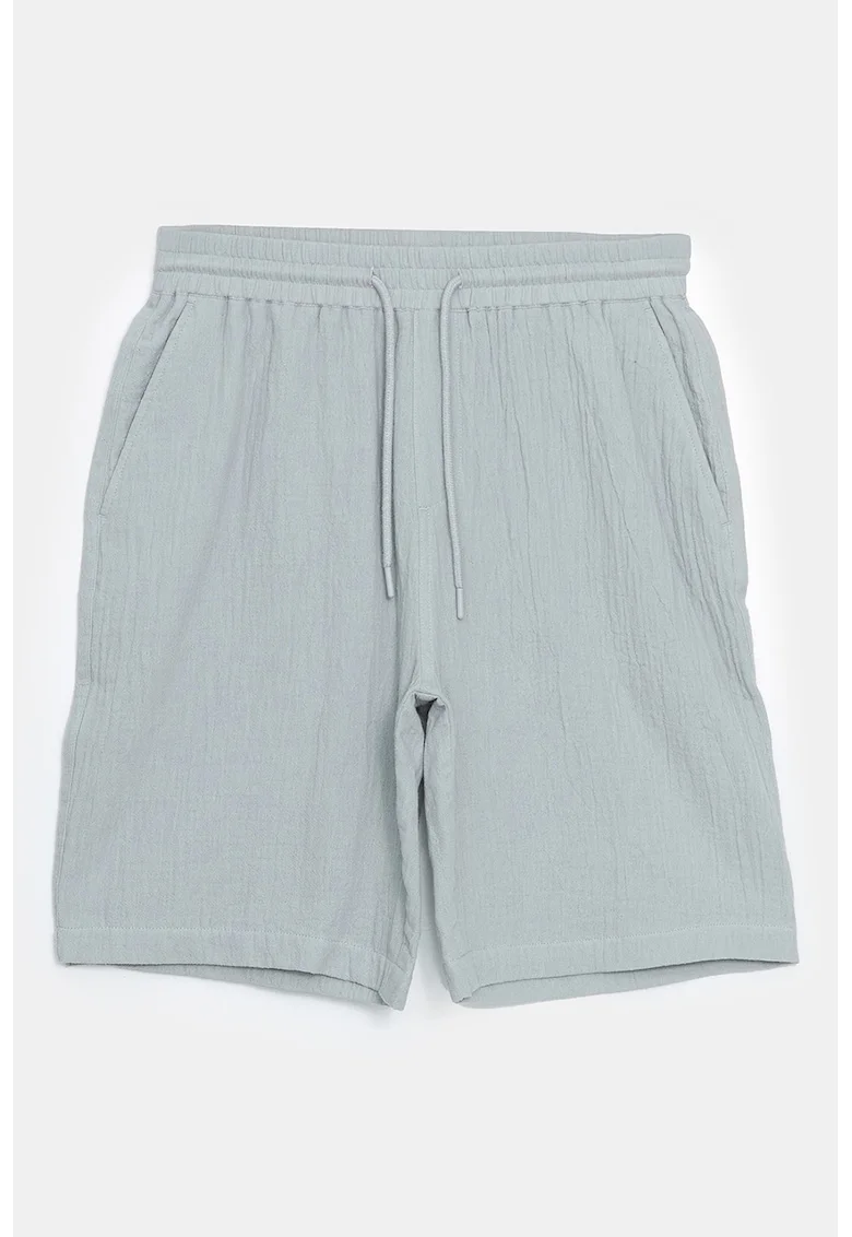 Pantaloni scurti de bumbac cu snur, Gri cenusiu